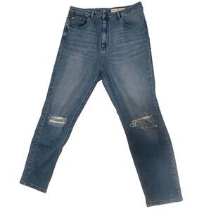 ASOS Denim Womens Distressed High Waisted Slim Jeans Blue 34/30 Medium Wash